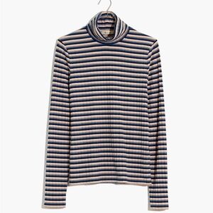 Madewell Blue and Cream Striped Long Sleeve Turtleneck
